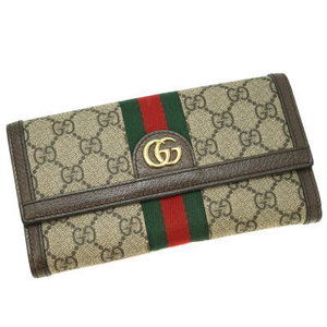 GUCCI Long Wallet GG Sherry Brown Green Red